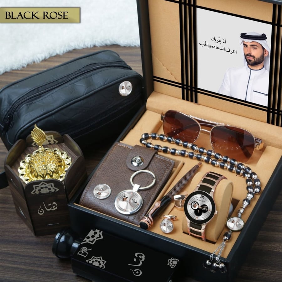 اطقم ساعات رجالية فخمة وراقية مع إكسسوارات رجالية موديل BLAK-1202