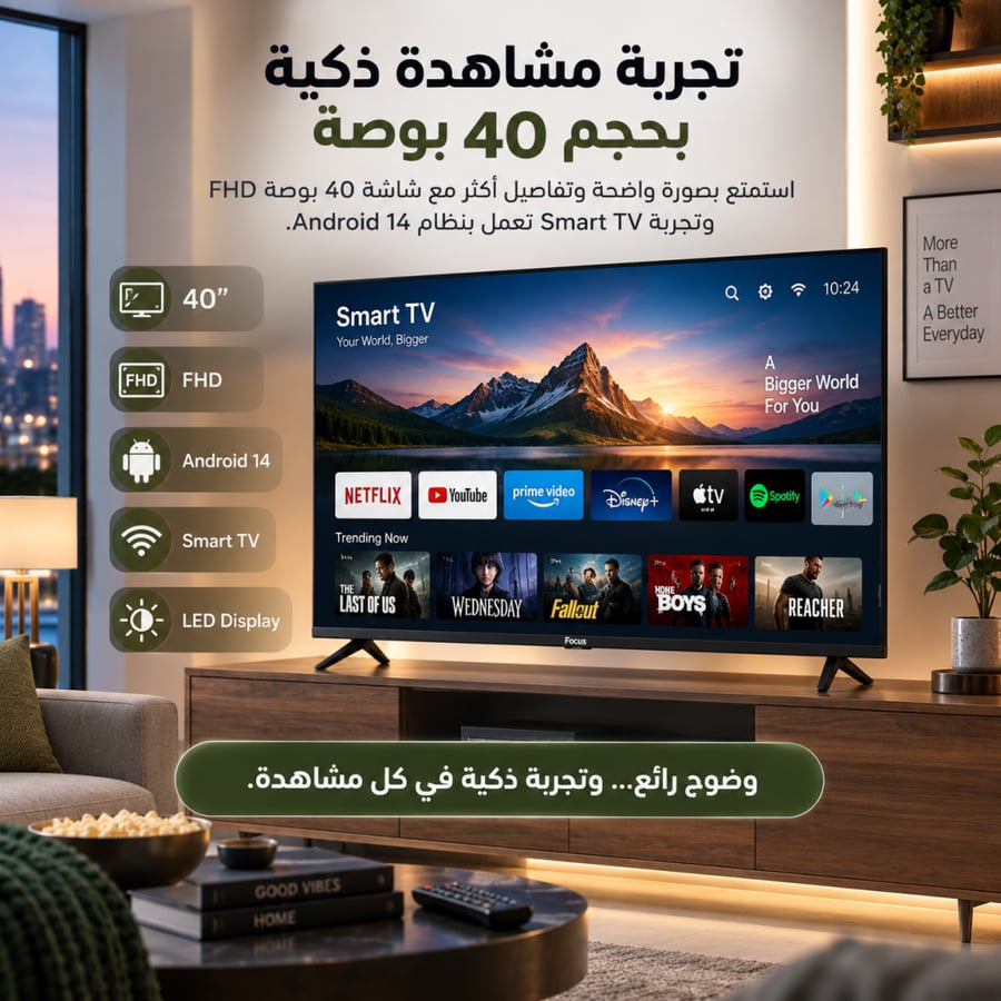 تلفزيون فوكس LED ذكي بدقة FHD مقاس 40 بوصة، بنظام أندرويد 14