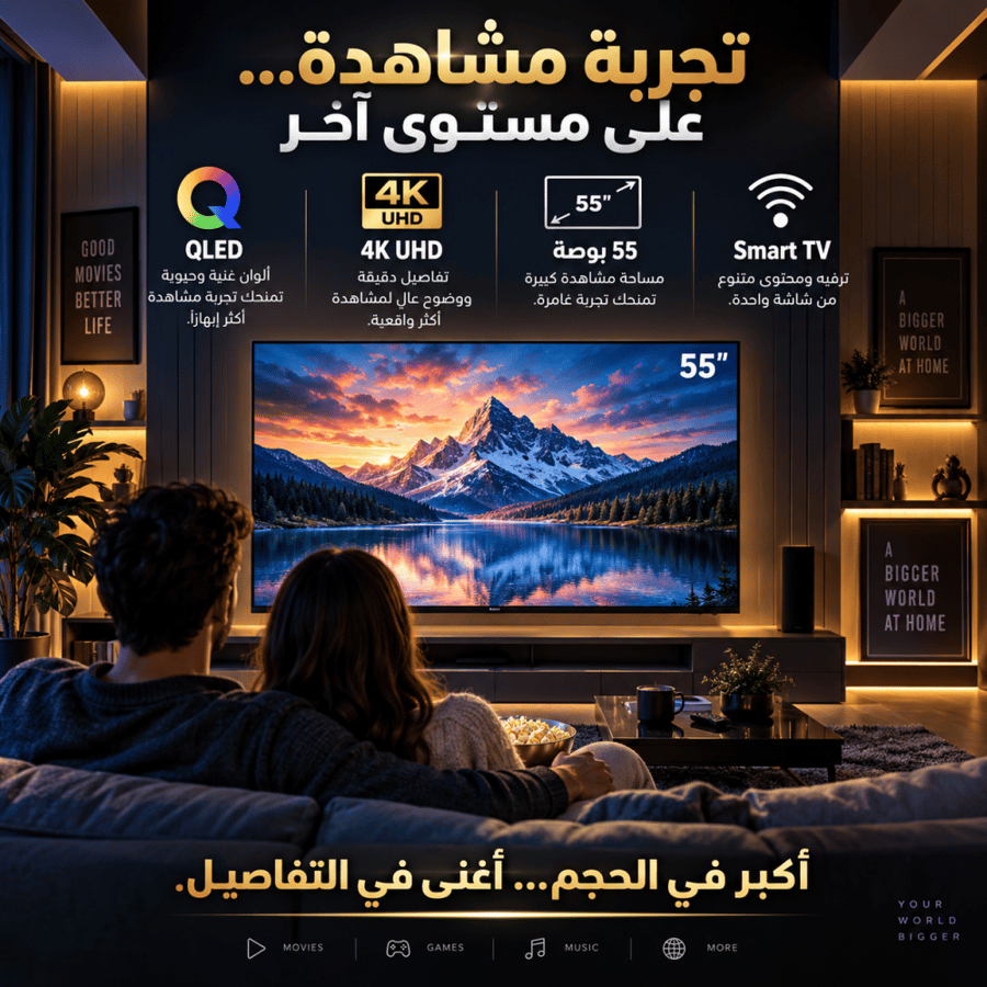 تلفزيون تليزون الذكي QLED بدقة 4K UHD مقاس 55 بوصة، مزود بنظام WebOS Hub