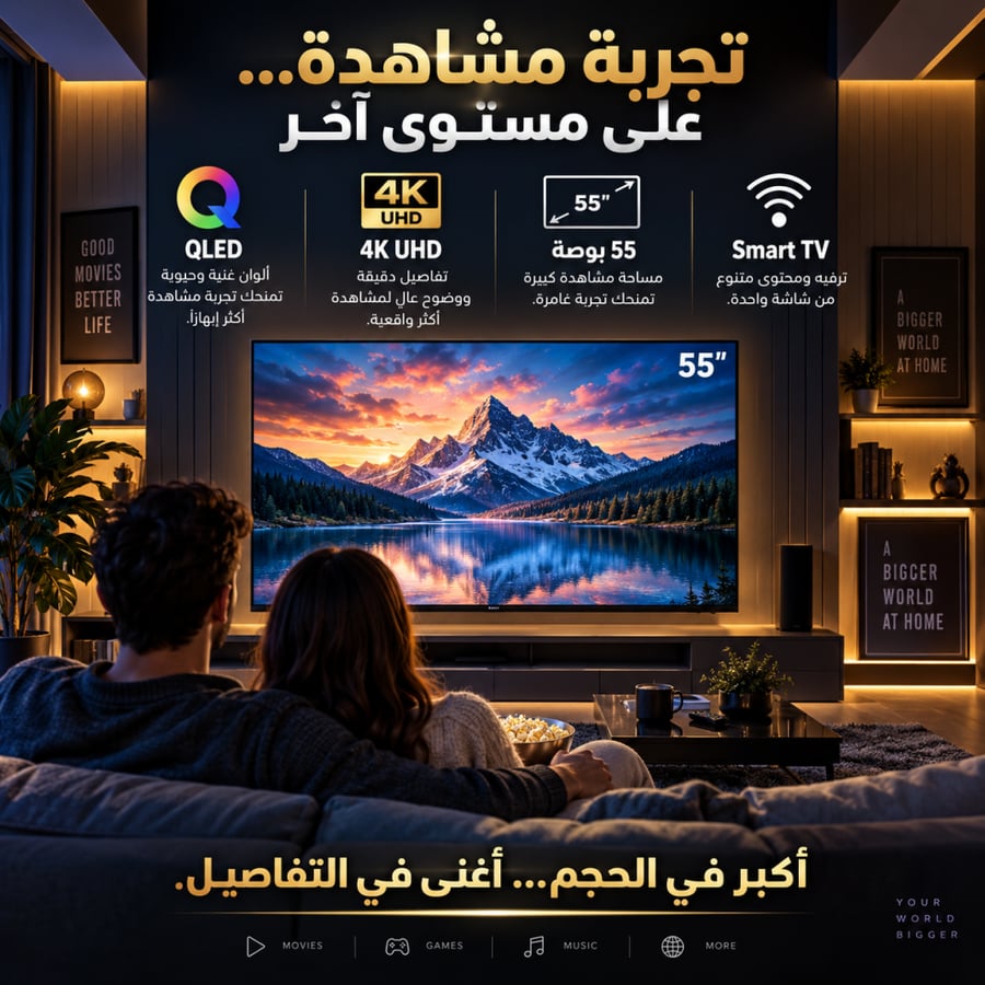 تلفزيون تليزون الذكي QLED بدقة 4K UHD مقاس 55 بوصة، مزود بنظام WebOS Hub