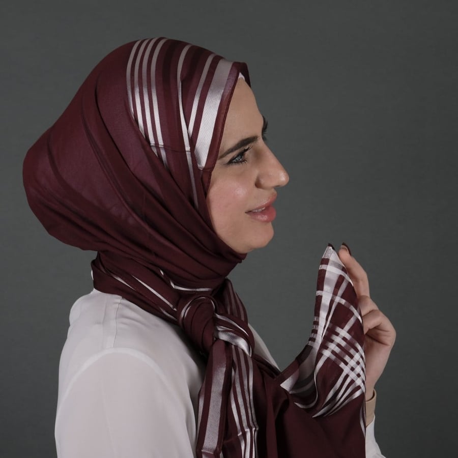 طرحة شيفون بوردن تركي مخطط