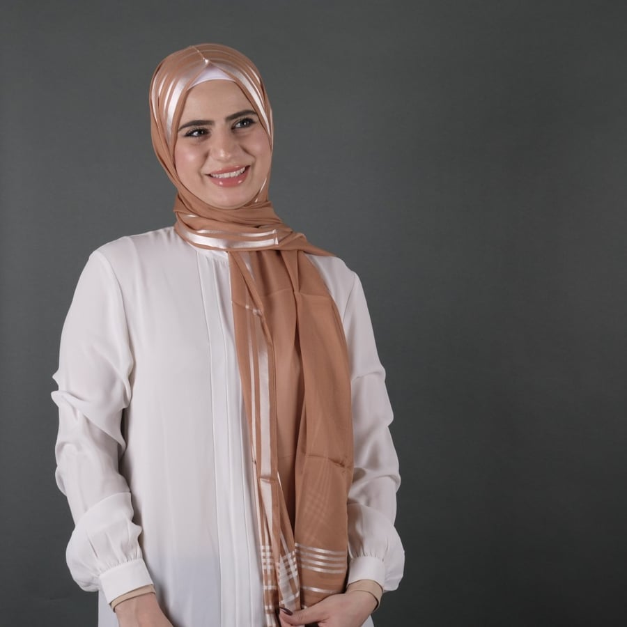 طرحة شيفون بوردن تركي مخطط