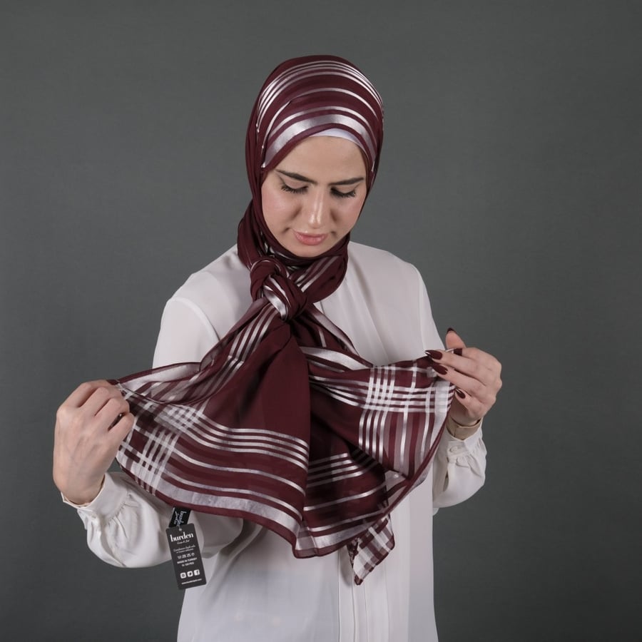 طرحة شيفون بوردن تركي مخطط