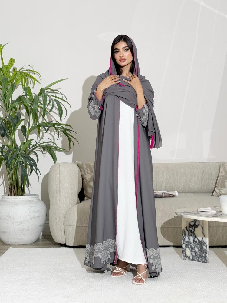 عباية كريب كوري رمادي قصة كلوش