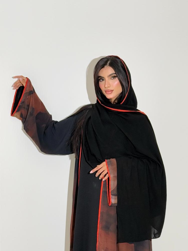 عباية شيفون أسود مبطن قصة كلوش