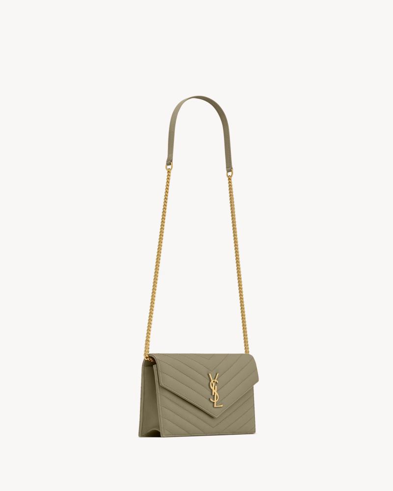 Saint Laurent | CASSANDRE ENVELOPE CHAIN WALLET IN LAMBSKIN | STRONG MOSS