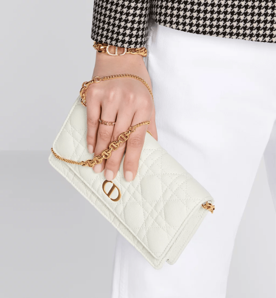 Dior | Dior Caro Pouch with Chain | Latte Supple Cannage Calfskin