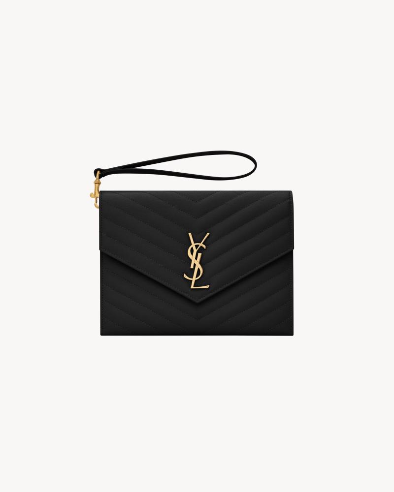 Saint Laurent | CASSANDRE QUILTED GRAIN DE POUDRE LEATHER POUCH | BLACK