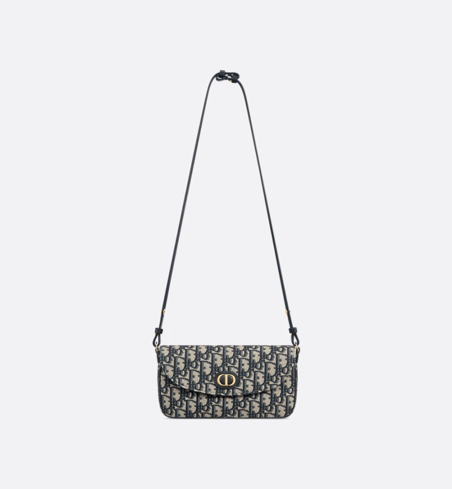Dior | 30 Montaigne D-Vine Pouch with Chain | Blue Dior Oblique Jacquard