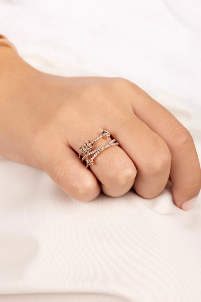 APM Monaco | croisette | 18k Rose Gold Plated | خاتم مزدوج بحلقات منزلقة