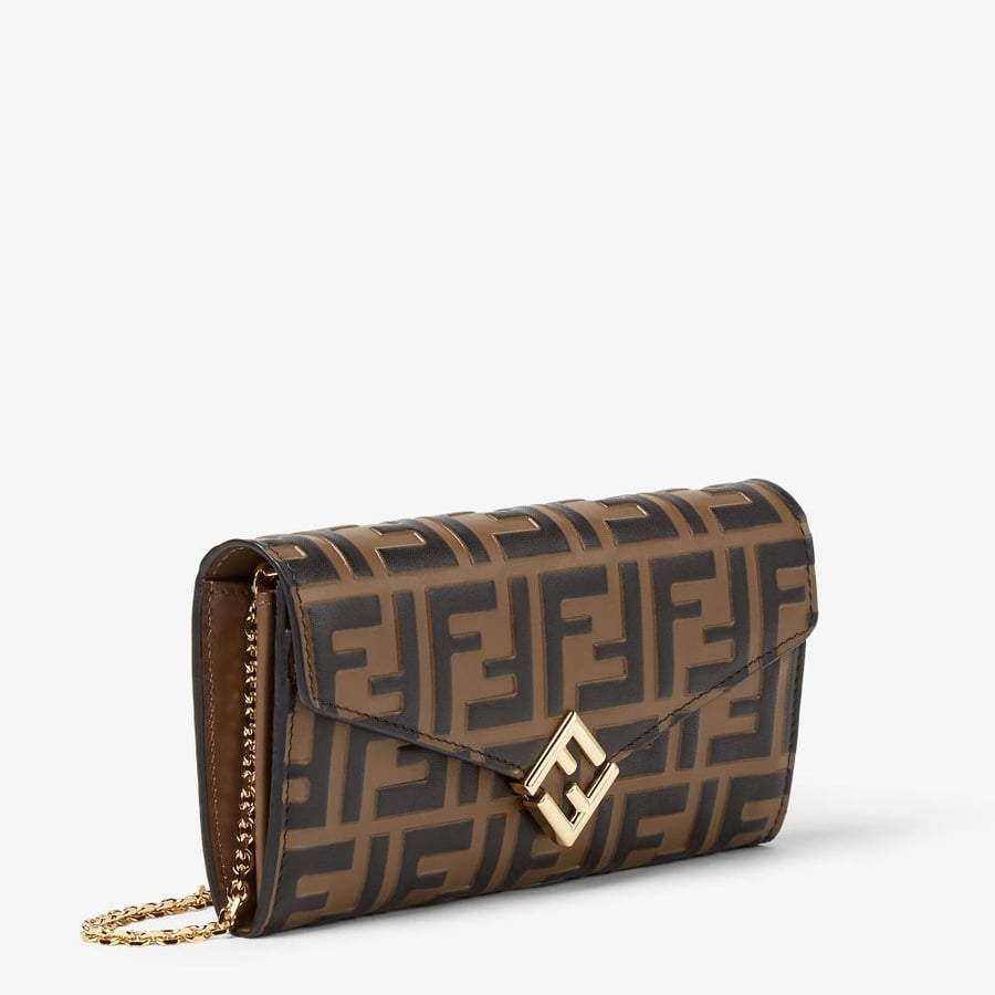 Fendi | FF Diamonds Continental With Chain | Brown and black FF leather wallet
