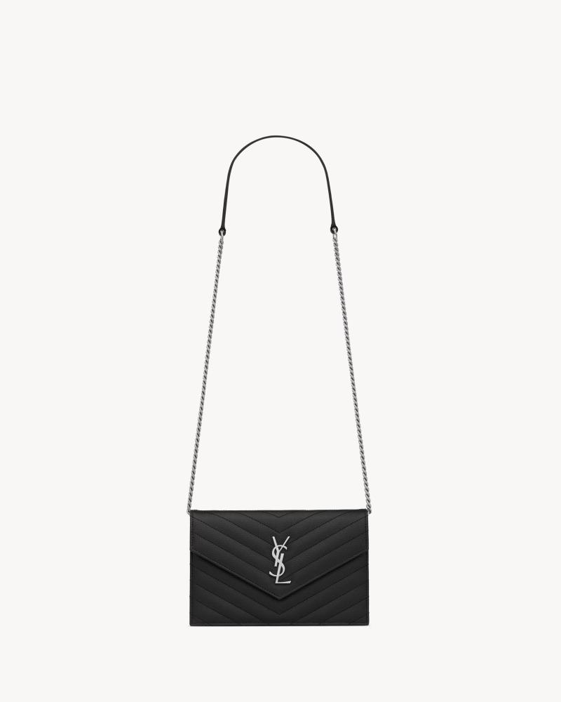 Saint Laurent | CASSANDRE ENVELOPE CHAIN ​​WALLET IN GRAIN DE POUDRE LEATHER | BLACK