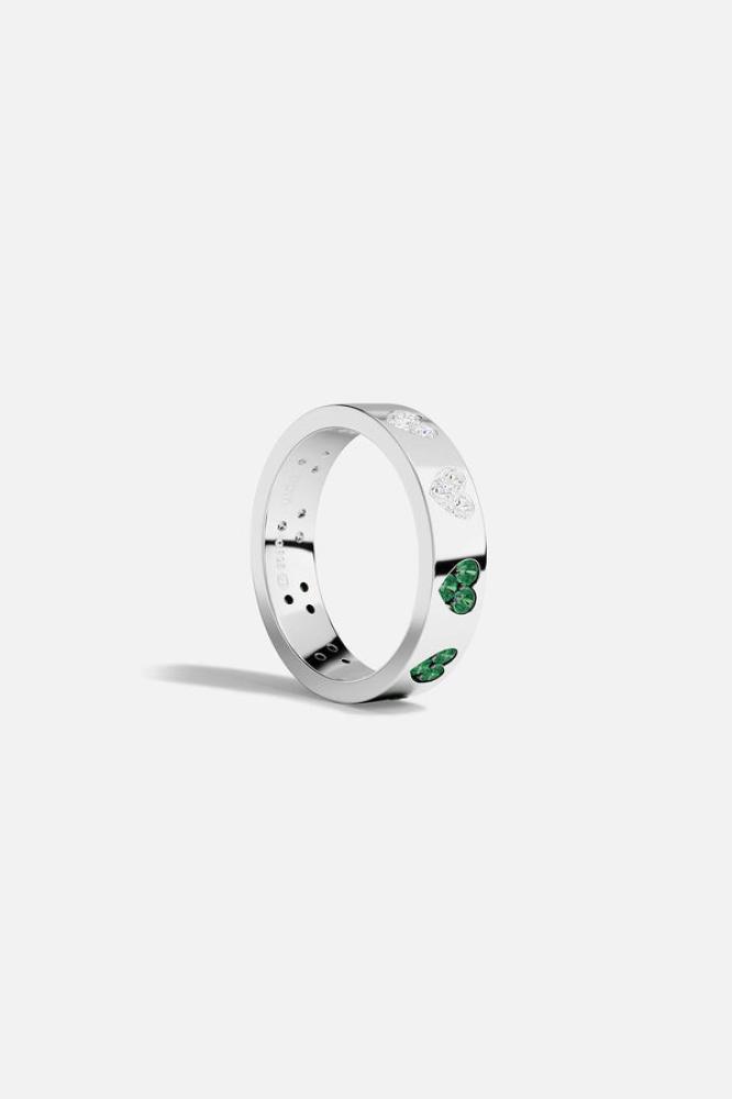 APM Monaco | morse code | Sterling Silver | خاتم قلوب باللونين الأخضر والأبيض
