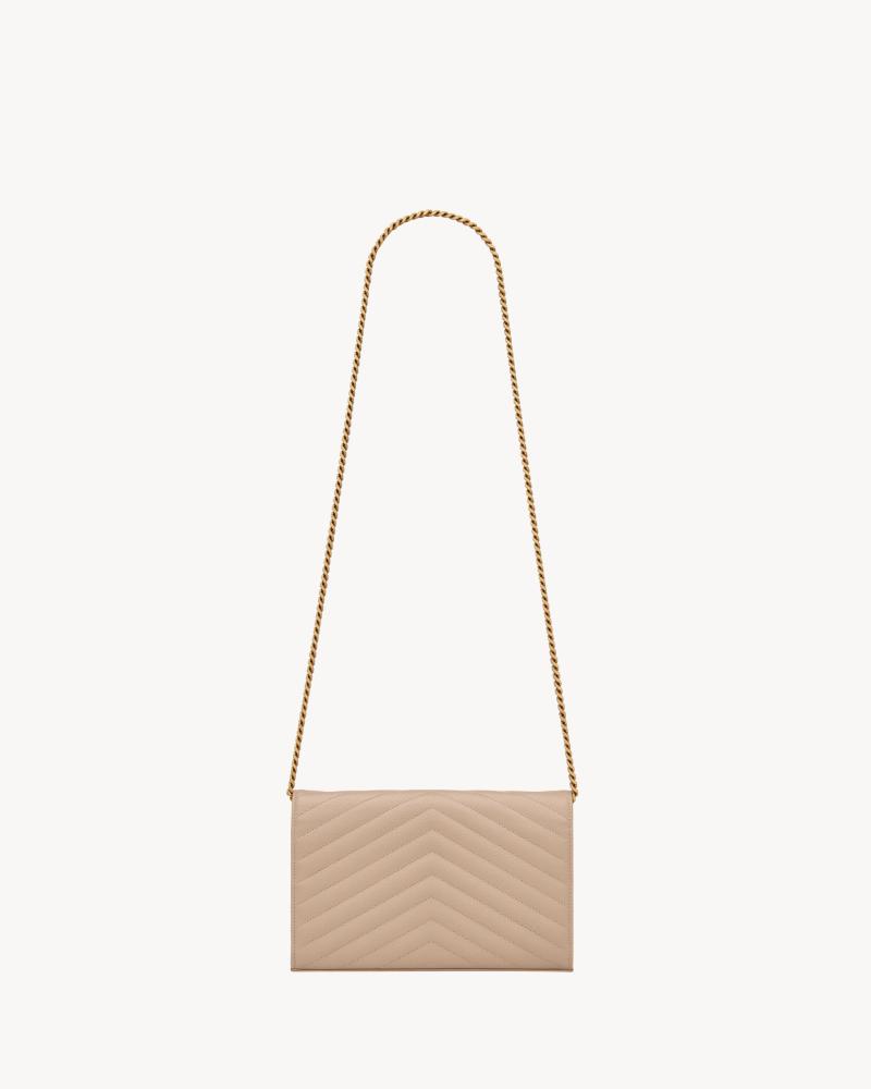 Saint Laurent | CASSANDRE classic CHAIN ​​WALLET IN GRAIN DE POUDRE LEATHER| DARK BEIGE