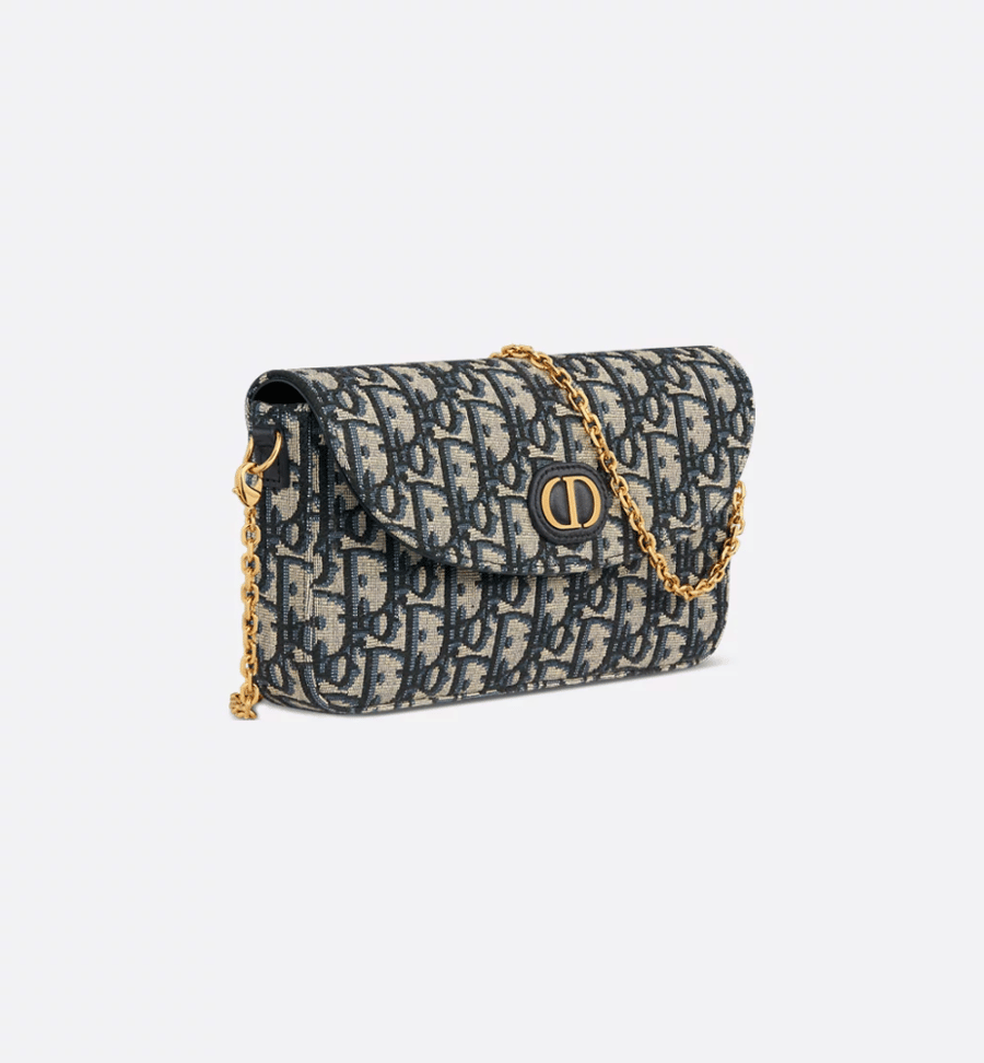 Dior | 30 Montaigne Pouch with Chain | Blue Dior Oblique Jacquard