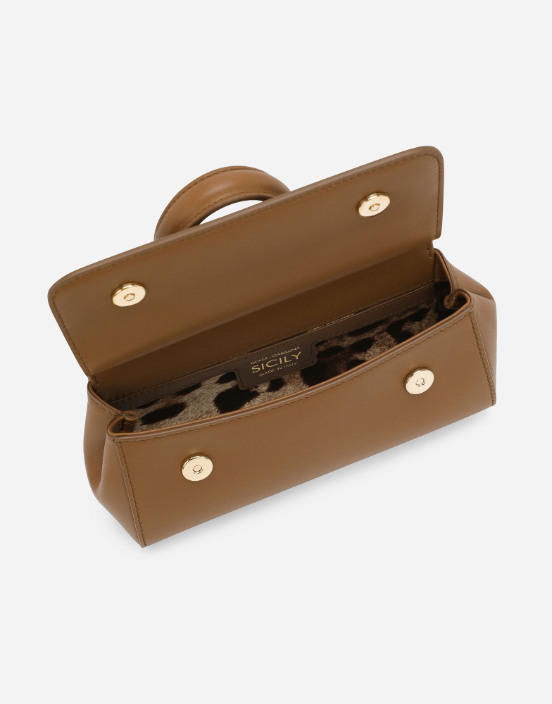 Dolce&Gabbana | Mini Sicily handbag in dauphine calfskin | Brown