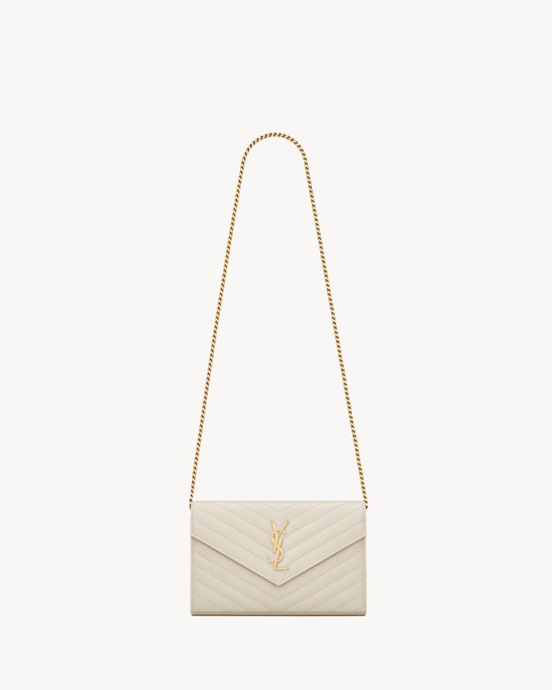 Saint Laurent | CASSANDRE classic CHAIN ​​WALLET IN GRAIN DE POUDRE LEATHER| VINTAGE WHITE