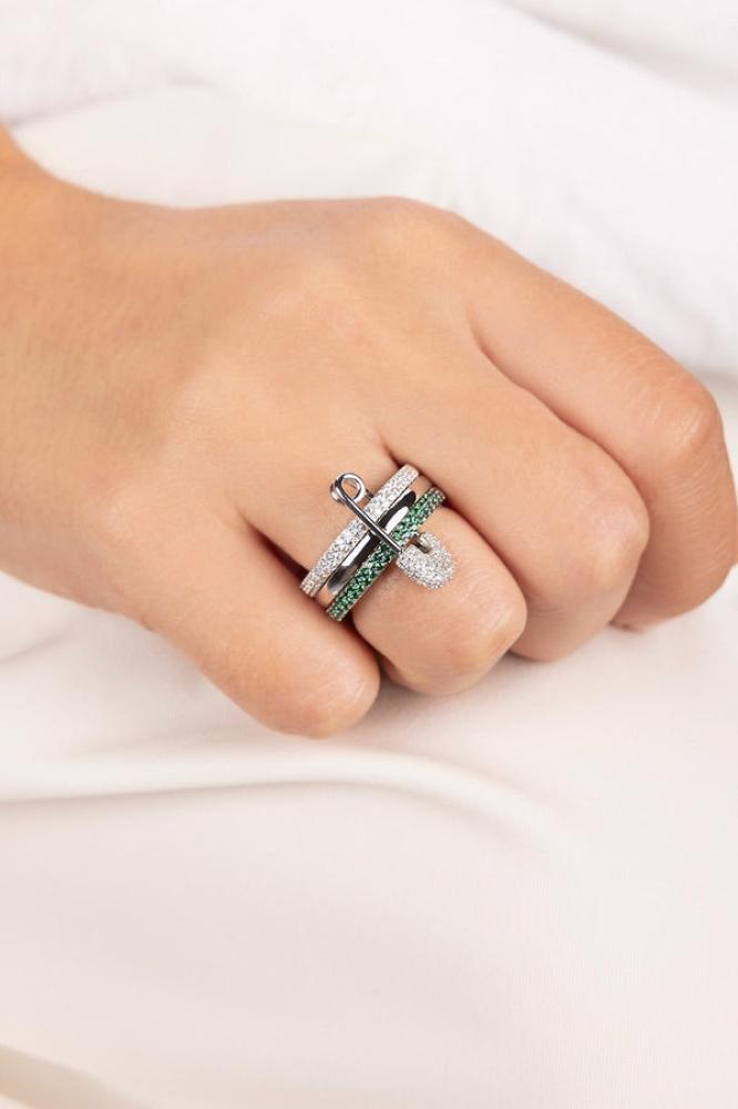 APM Monaco | morse code | Sterling Silver | خاتم Love, Smile, Bonheur بتصميم دبوس الأمان