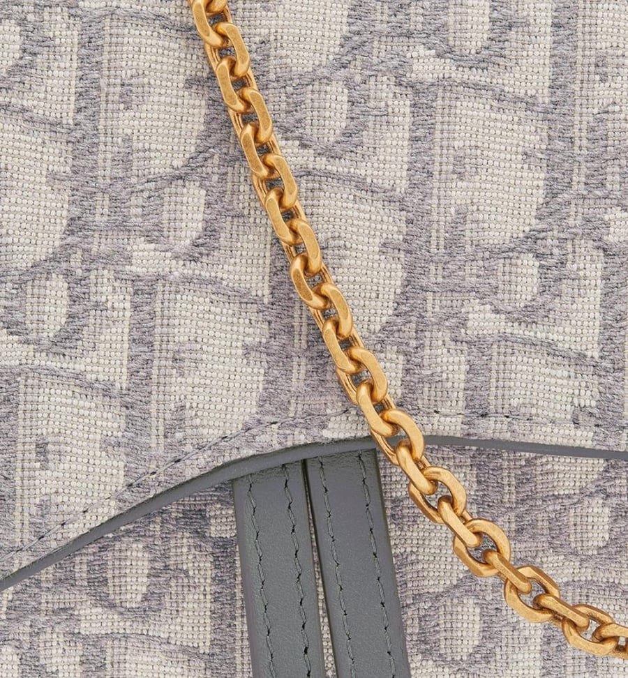 Dior | Medium Saddle Pouch with Chain | Gray Dior Oblique Jacquard