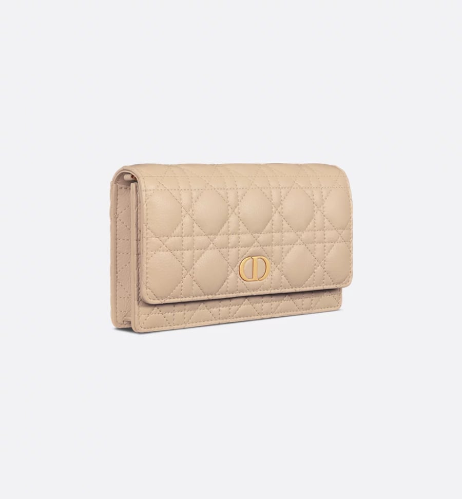 Dior | Dior Caro Pouch with Chain | Powder Beige Supple Cannage Calfskin