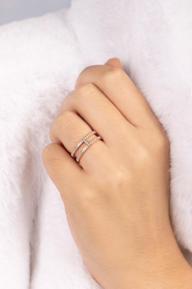 APM Monaco |  croisette | 18k Rose Gold Plated | خاتم مرصع مزدوج الخط