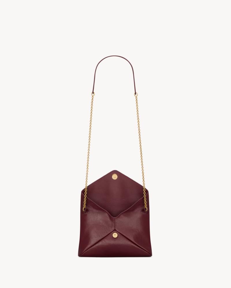 Saint Laurent | Cassandre shiny leather chain clutch | DARK RUBY