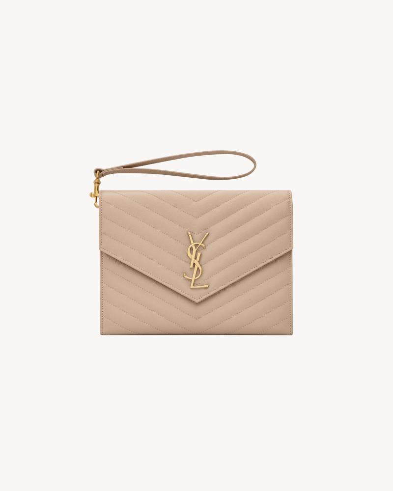 Saint Laurent | CASSANDRE QUILTED GRAIN DE POUDRE LEATHER POUCH | DARK BEIGE