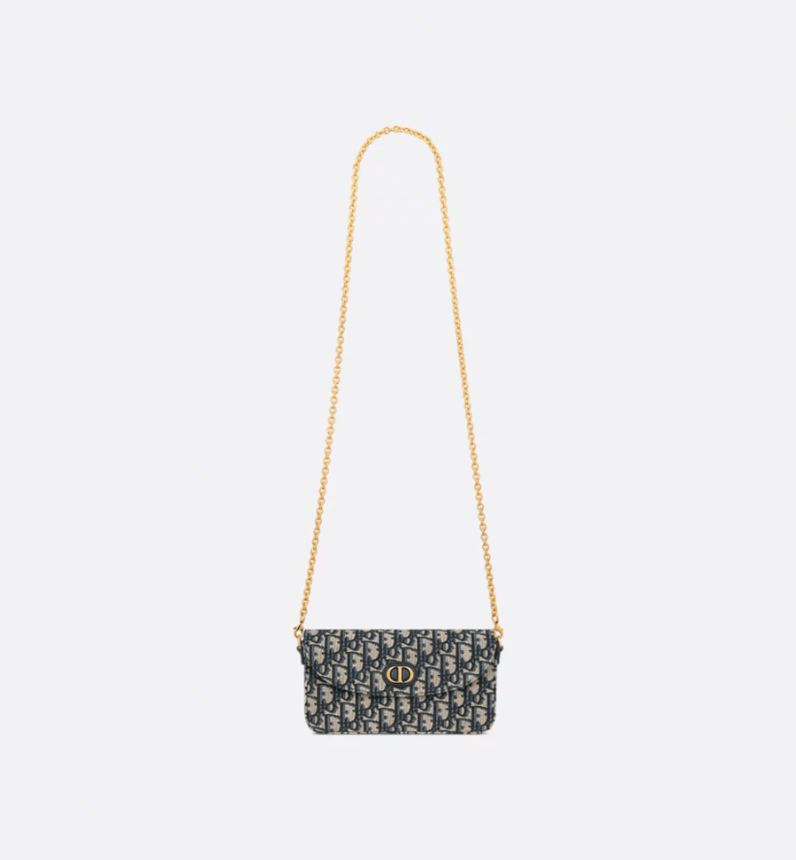 Dior | 30 Montaigne Pouch with Chain | Blue Dior Oblique Jacquard