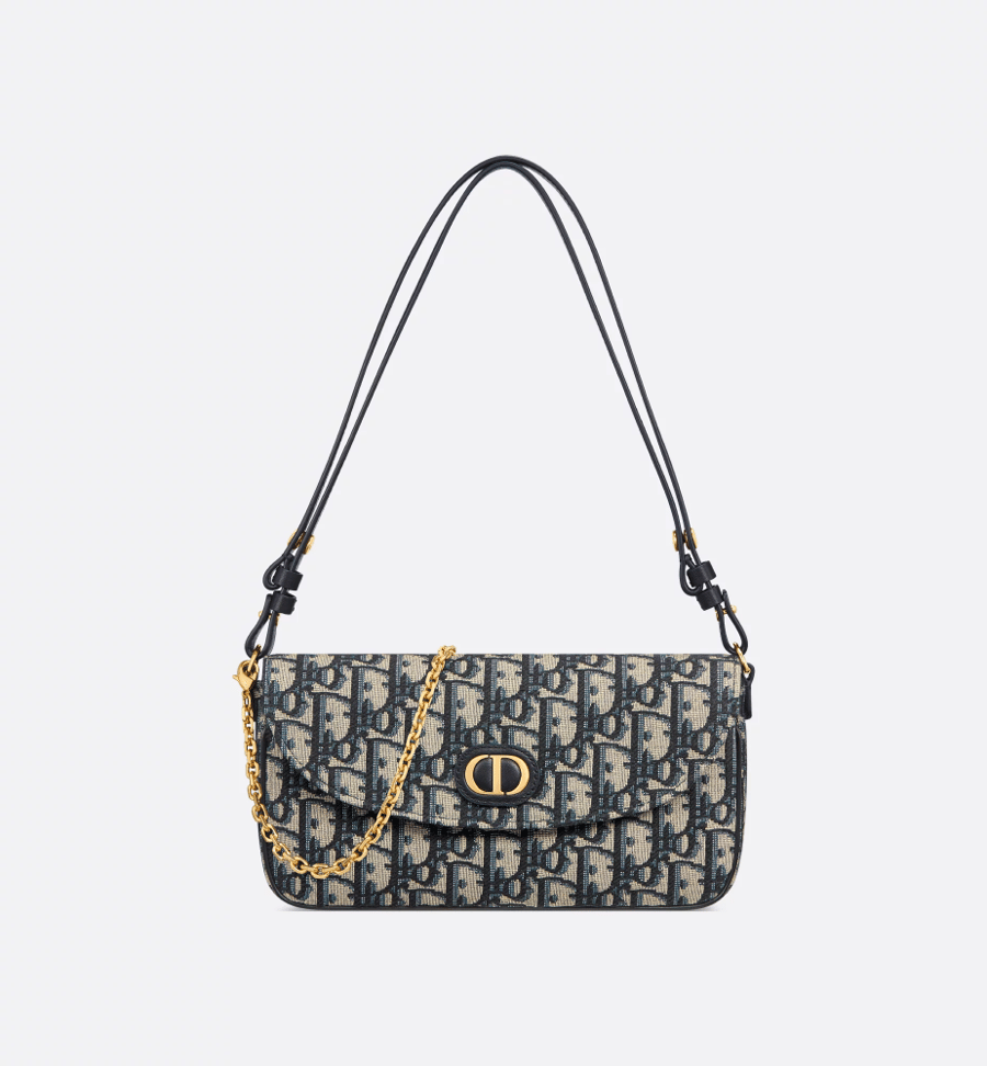 Dior | 30 Montaigne D-Vine Pouch with Chain | Blue Dior Oblique Jacquard