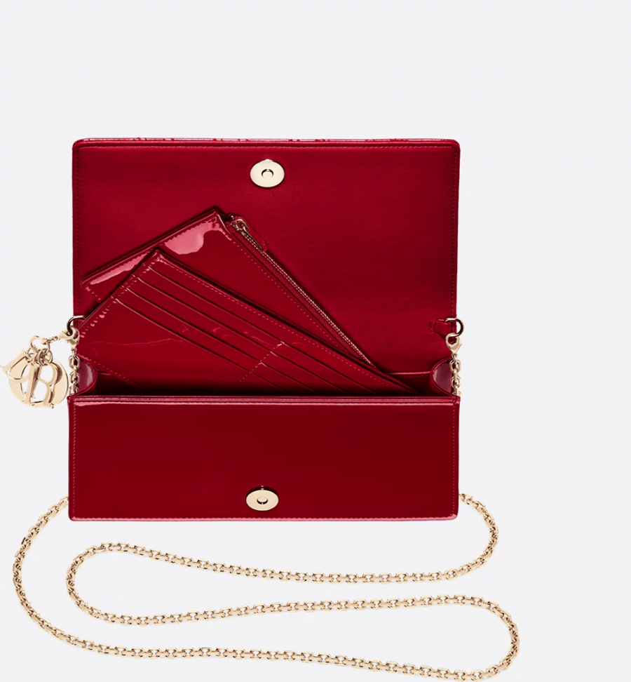 Dior | Lady Dior Pouch with Chain | Cherry Red Patent Cannage Calfskin