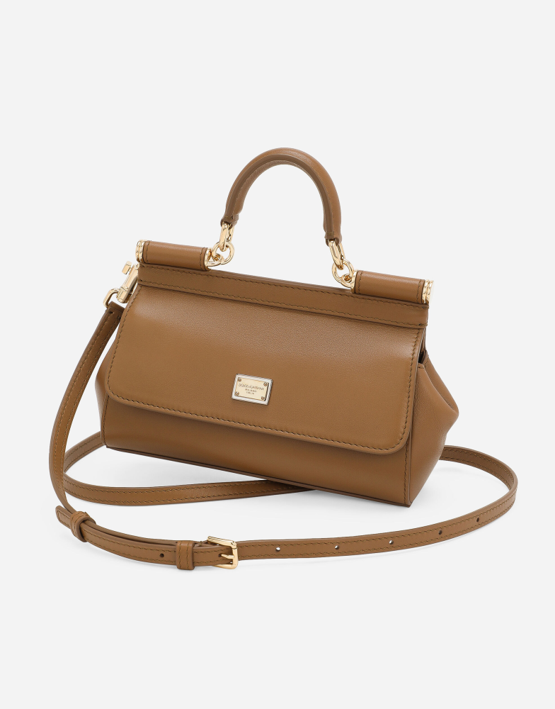 Dolce&Gabbana | Mini Sicily handbag in dauphine calfskin | Brown