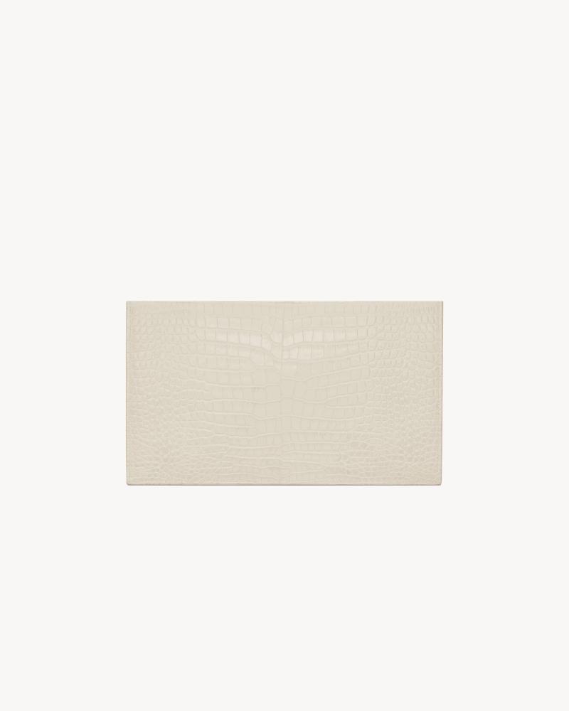 Saint Laurent | UPTOWN CROCODILE EMBOSSED LEATHER POUCH | VINTAGE WHITE