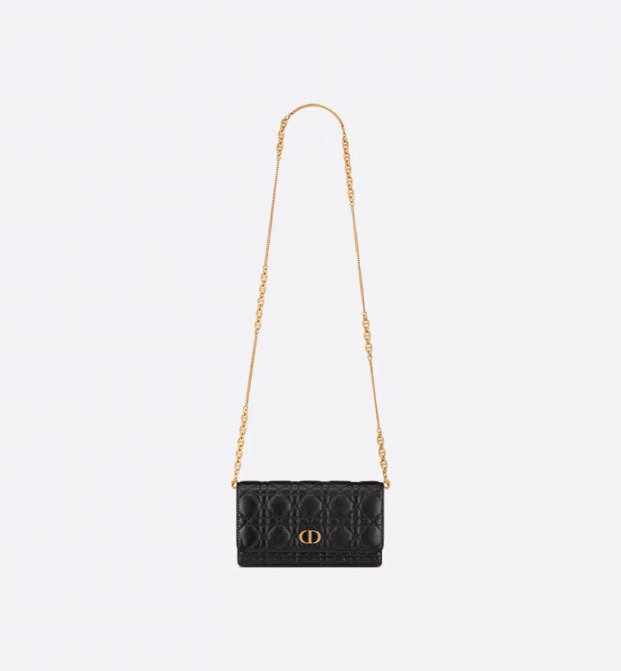 Dior | Dior Caro Pouch with Chain | Black Supple Cannage Calfskin
