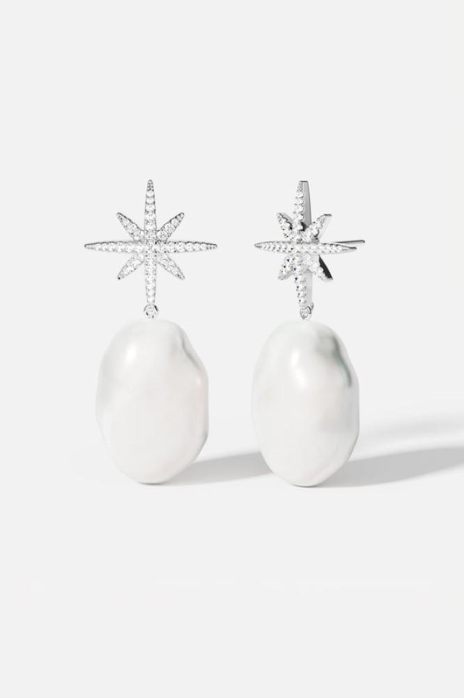 APM Monaco | meteorites | Sterling Silver | Birmah meteorite hoop earrings set with pearls