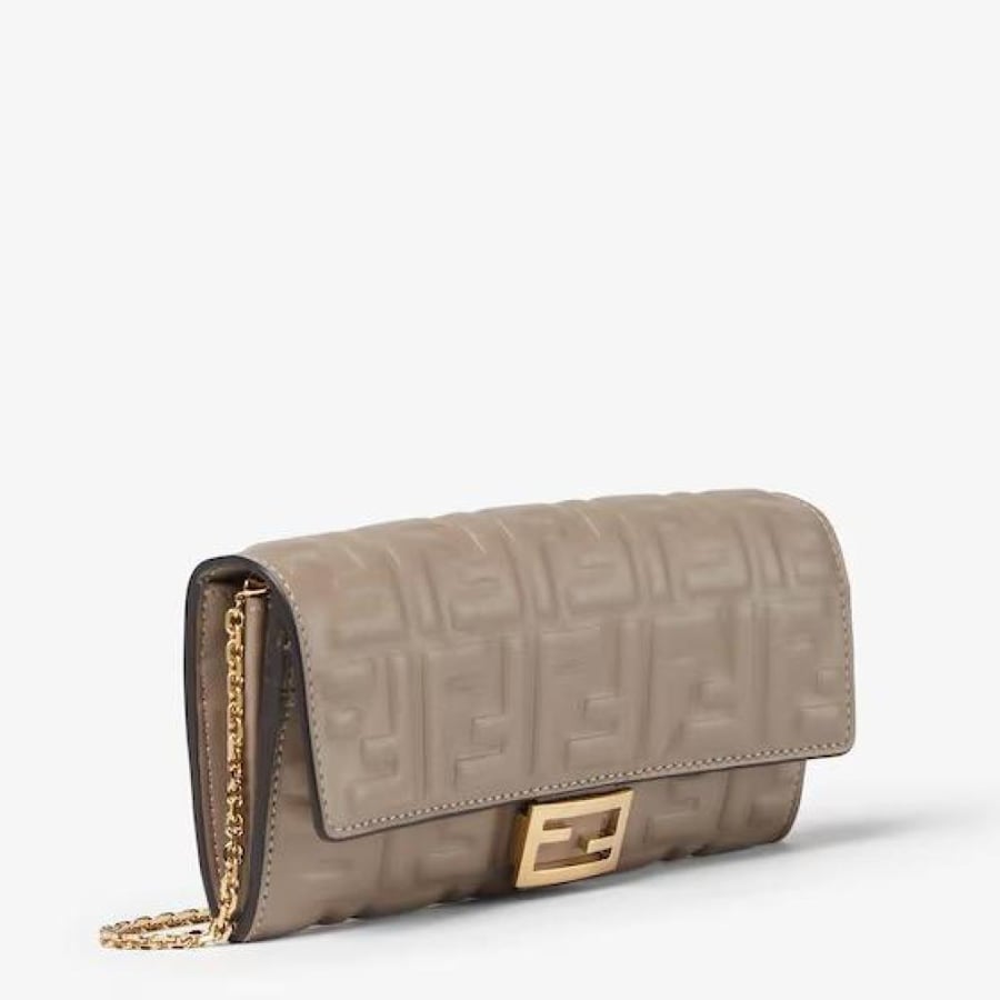 Fendi | Baguette Continental With Chain | Dove grey nappa leather wallet