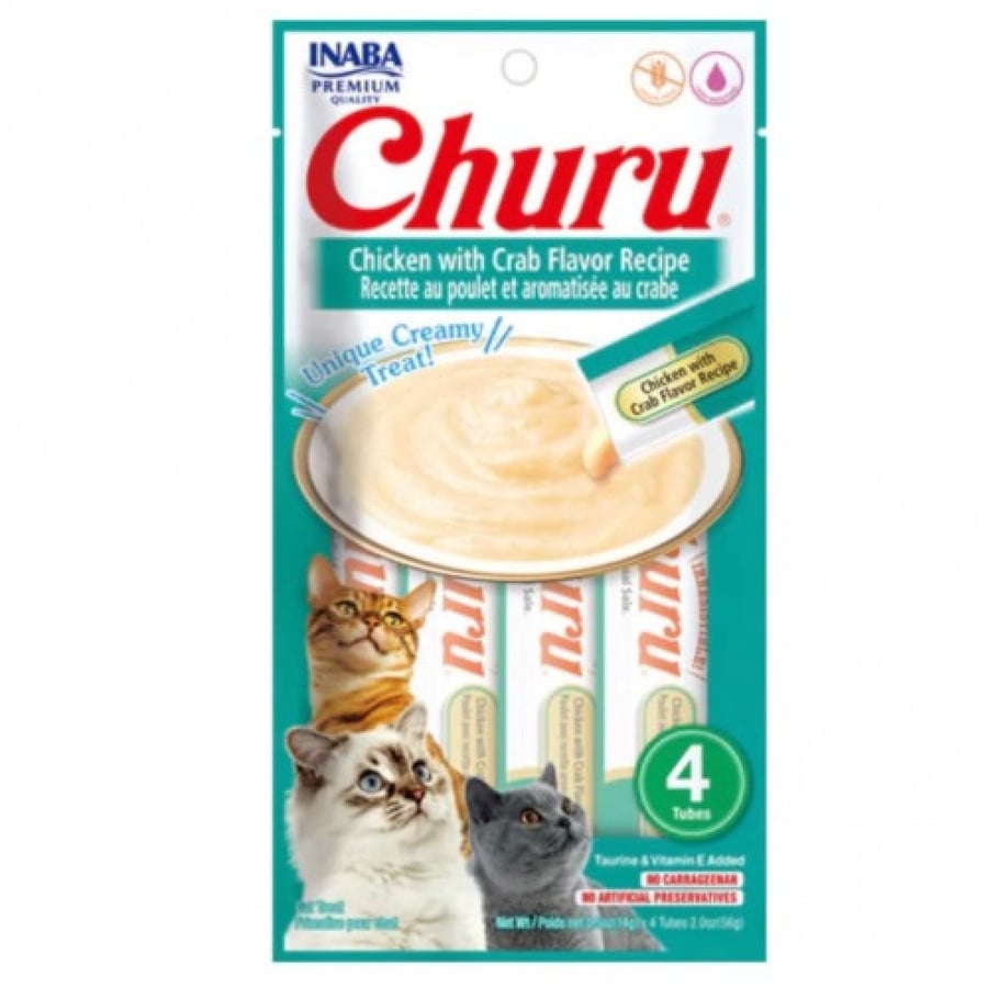 مكافآت قطط INABA Churu بنكهة الدجاج مع السلطعون 4 أنابيب 14 جم