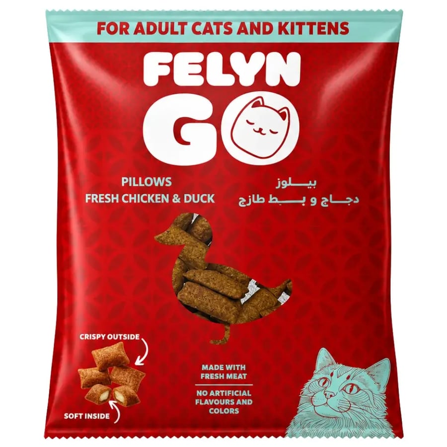 مكافآت فيلاين قو المقرمشة بالدجاج والبط للقطط في عبوة حمراء