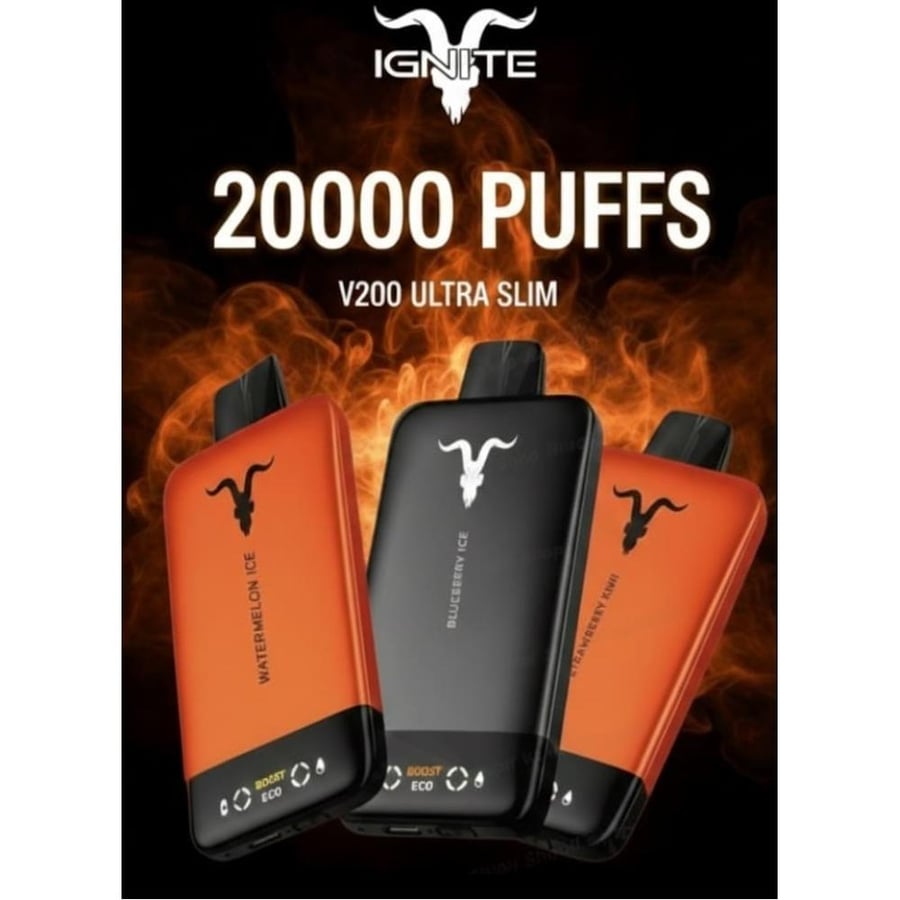IGNITE V200 سحبة سيجارة اجنايت 20000 شفطة 20 نيكوتين عدة نكهات استخدام مره واحده