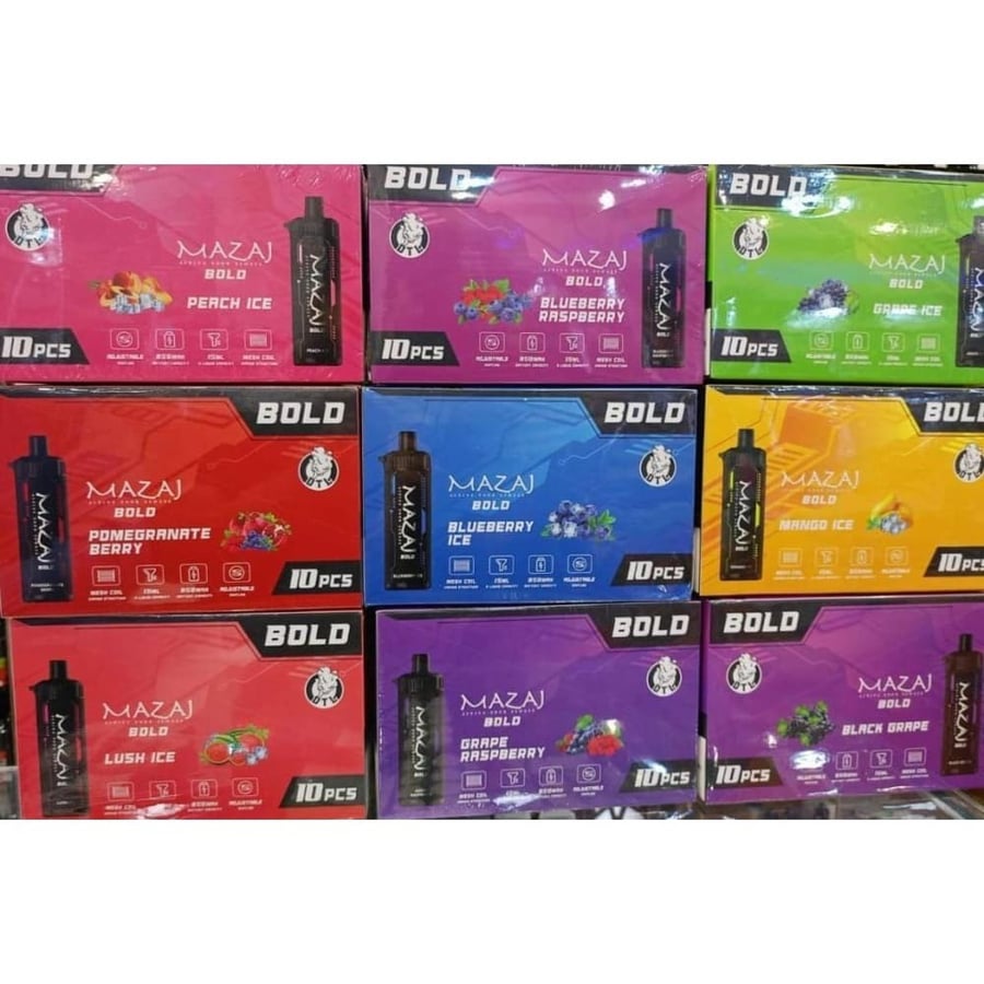 جهاز فيب شيشة مزاج بولد 8000 شفطة 10 نيكوتين عدة نكهات استخدام مره واحده MAZAJ BOLD