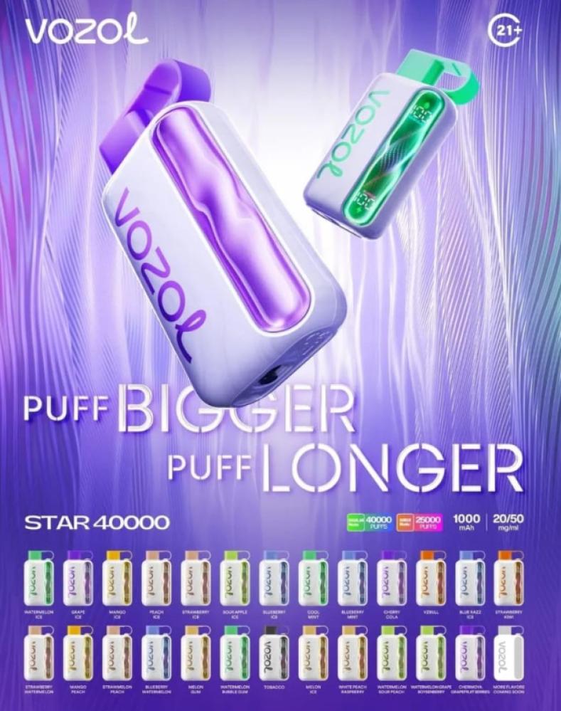 VOZOL STAR سحبة سيجارة فوزول ستار 40000 شفطة عدة نكهات 50 نيكوتين استخدام مره واحده