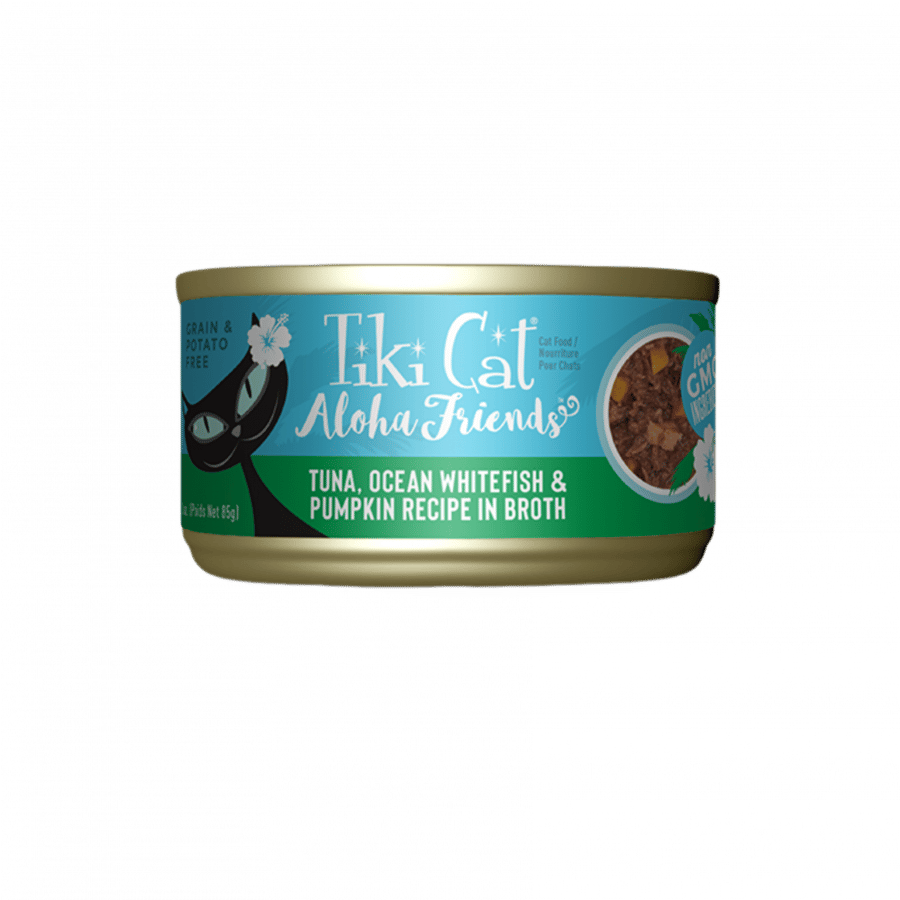 معلبات الوها فريندز سمك التونا و سمك الابيض في المرق من شركة Tiki cat