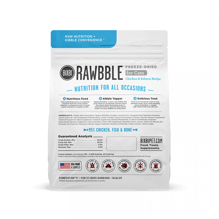 دجاج نيء مع سمك السالمون مجفف بالتبريد من شركة BIXBI Rawbble