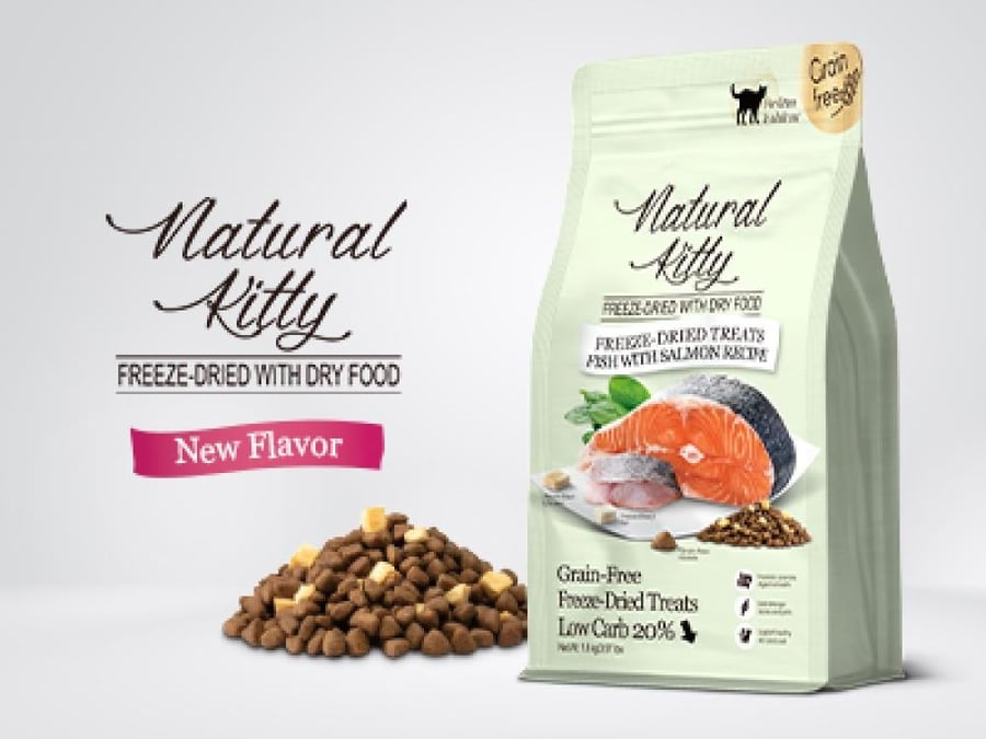 طعام جاف Raw Mix السمك مع السالمون مجفف بالتبريد الطازجة 1.8 كيلو من شركة Natural kitty