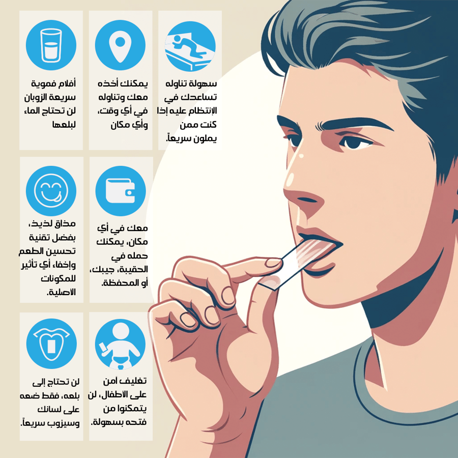 فيتامينات ب مركب - شرائح فموية سريعة الذوبان - لتزويدك بالنشاط وتعزيز صحتك دون أي إزعاج لمعدتك.