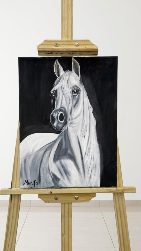 لوحة فنية مرسومة يدويًا للحصان الأبيض