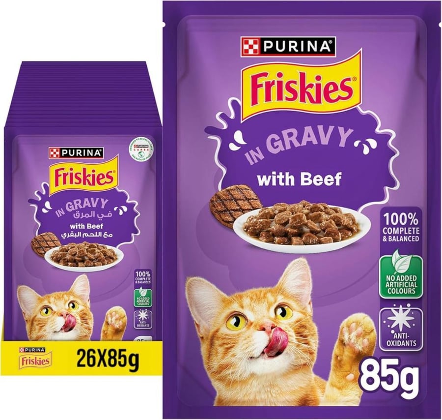 اظرف قطع اللحم البقري في المرق 85 جرام من شركة PURINA Friskies