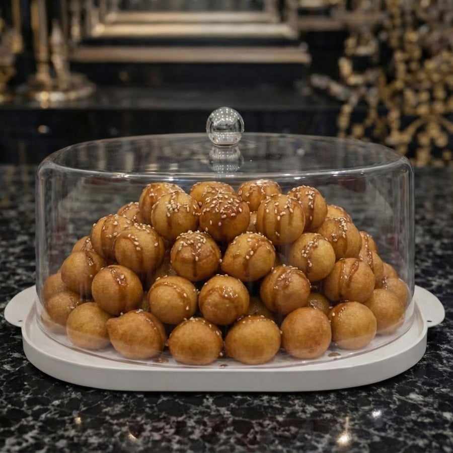 صينية ستيل بغطاء أكريليك ومسكة كريستال