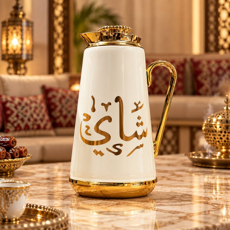 طقم ترامس فاخر بورسلان وزجاج 2 قطعة – 1 لتر لكل ترمس