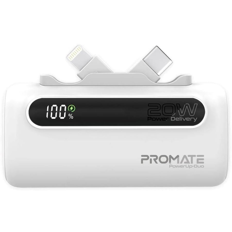 Portable battery with Type-C charging and integrated lightning - White PowerUp-Duo.White