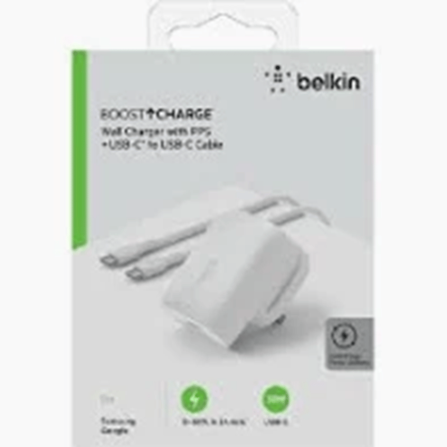 بيلكن بوست تشارج شاحن جداري USB‎-‎C PD ‎3‎.0‎ PPS 30‎ واط + كابل يو USB-C الى USB-C